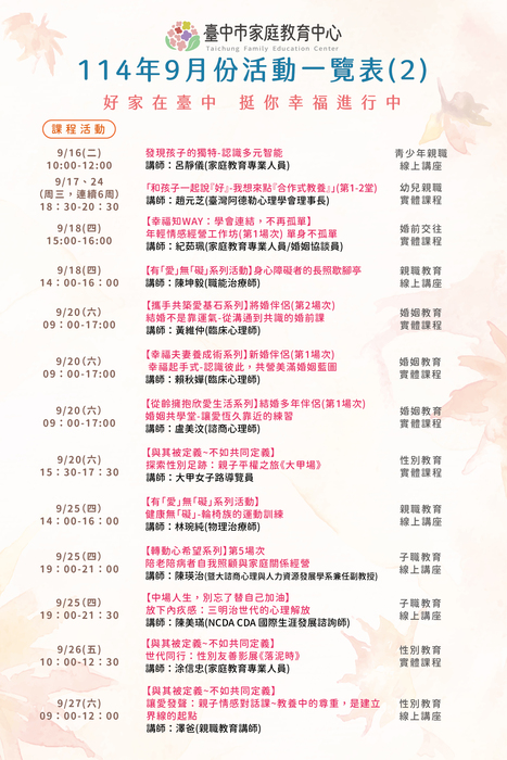 家庭教育中心114年9月份課程活動二圖片